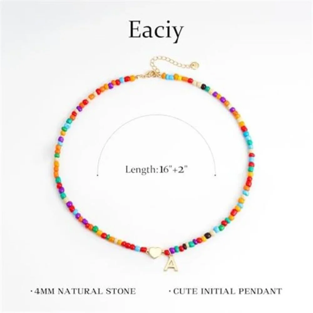 Initial Beaded Necklace Heart Letter Choker Colorful Girls Teen Jewelry Gift